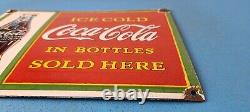 Vintage Coca Cola Porcelain Ice Cold Soda Bottles General Store Gas Coke Sign