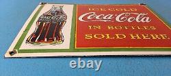 Vintage Coca Cola Porcelain Ice Cold Soda Bottles General Store Gas Coke Sign