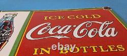 Vintage Coca Cola Porcelain Ice Cold Soda Bottles General Store Gas Coke Sign
