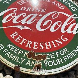 Vintage Coca Cola Porcelain Metal Coke Soda Pop Store Fountain Drink 12 Sign