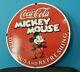 Vintage Coca Cola Porcelain Mickey Mouse Gas Beverage Soda Walt Disney Pump Sign