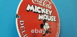 Vintage Coca Cola Porcelain Mickey Mouse Gasoline & Oil Pump Plate Sign