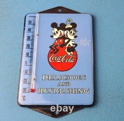 Vintage Coca Cola Porcelain Mickey Soda Bottle Soda Refresh Ad Sign Thermometer