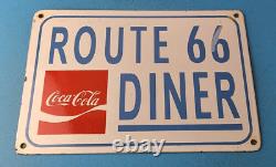 Vintage Coca Cola Porcelain Route 66 Diner Service Station Gas Pump Sign