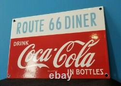 Vintage Coca Cola Porcelain Route 66 Gas Beverage Service Station Sign