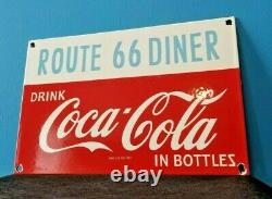 Vintage Coca Cola Porcelain Route 66 Gas Beverage Service Station Sign