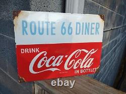 Vintage Coca Cola Porcelain Route 66 Gas Beverage Service Station Sign