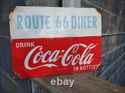 Vintage Coca Cola Porcelain Route 66 Gas Beverage Service Station Sign