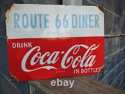 Vintage Coca Cola Porcelain Route 66 Gas Beverage Service Station Sign