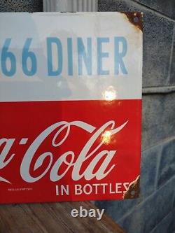 Vintage Coca Cola Porcelain Route 66 Gas Beverage Service Station Sign