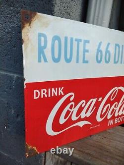 Vintage Coca Cola Porcelain Route 66 Gas Beverage Service Station Sign