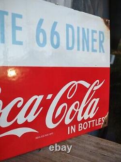 Vintage Coca Cola Porcelain Route 66 Gas Beverage Service Station Sign