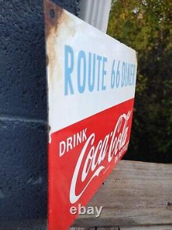 Vintage Coca Cola Porcelain Route 66 Gas Beverage Service Station Sign