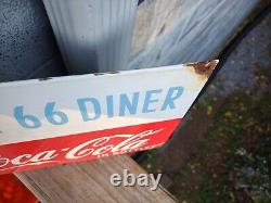 Vintage Coca Cola Porcelain Route 66 Gas Beverage Service Station Sign