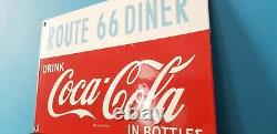 Vintage Coca Cola Porcelain Route 66 Gas Beverage Service Station Sign