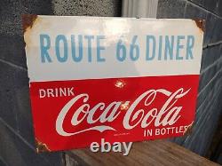 Vintage Coca Cola Porcelain Route 66 Gas Beverage Service Station Sign