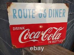 Vintage Coca Cola Porcelain Route 66 Gas Beverage Service Station Sign