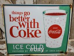 Vintage Coca Cola Porcelain Sign 17 Old Soda Coke Pop Restaurant Beverage Drink