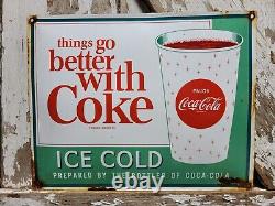 Vintage Coca Cola Porcelain Sign 17 Old Soda Coke Pop Restaurant Beverage Drink