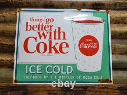 Vintage Coca Cola Porcelain Sign 17 Old Soda Coke Pop Restaurant Beverage Drink