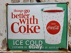 Vintage Coca Cola Porcelain Sign 17 Old Soda Coke Pop Restaurant Beverage Drink