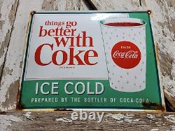 Vintage Coca Cola Porcelain Sign 17 Old Soda Coke Pop Restaurant Beverage Drink