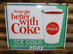 Vintage Coca Cola Porcelain Sign 17 Old Soda Coke Pop Restaurant Beverage Drink