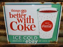 Vintage Coca Cola Porcelain Sign 17 Old Soda Coke Pop Restaurant Beverage Drink
