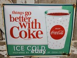 Vintage Coca Cola Porcelain Sign 17 Old Soda Coke Pop Restaurant Beverage Drink
