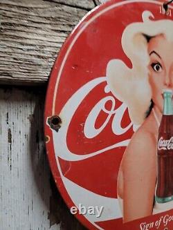 Vintage Coca Cola Porcelain Sign 1951 Marilyn Monroe Coke Soda Beverage Bottle