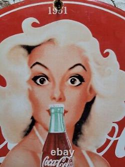 Vintage Coca Cola Porcelain Sign 1951 Marilyn Monroe Coke Soda Beverage Bottle