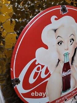 Vintage Coca Cola Porcelain Sign 1951 Marilyn Monroe Coke Soda Beverage Drink 12