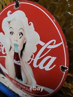 Vintage Coca Cola Porcelain Sign 1951 Marilyn Monroe Coke Soda Beverage Drink 12