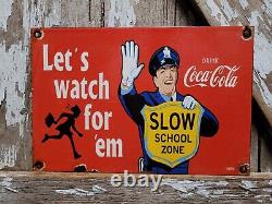 Vintage Coca Cola Porcelain Sign 1959 Guard Police Soda Pop Beverage Coke Gas