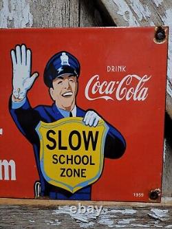 Vintage Coca Cola Porcelain Sign 1959 Guard Police Soda Pop Beverage Coke Gas