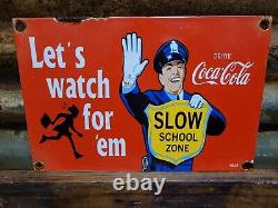 Vintage Coca Cola Porcelain Sign 1959 Soda Pop Beverage Coke School Zone Guard