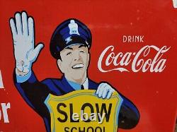 Vintage Coca Cola Porcelain Sign 1959 Soda Pop Beverage Coke School Zone Guard