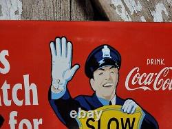 Vintage Coca Cola Porcelain Sign 1959 Soda Pop Beverage Coke School Zone Guard