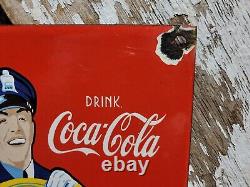 Vintage Coca Cola Porcelain Sign 1959 Soda Pop Beverage Coke School Zone Guard