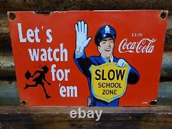 Vintage Coca Cola Porcelain Sign 1959 Soda Pop Beverage Coke School Zone Guard