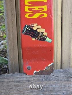 Vintage Coca Cola Porcelain Sign 32 Door Push Bar Soda Beverage Drink Food Coke