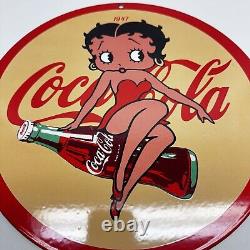 Vintage Coca Cola Porcelain Sign Betty Boop Soda Fountian Service Station