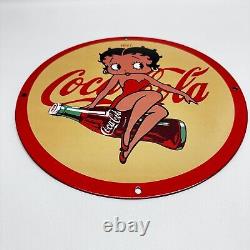 Vintage Coca Cola Porcelain Sign Betty Boop Soda Fountian Service Station