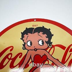 Vintage Coca Cola Porcelain Sign Betty Boop Soda Fountian Service Station
