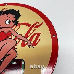 Vintage Coca Cola Porcelain Sign Betty Boop Soda Fountian Service Station