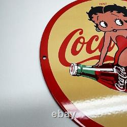 Vintage Coca Cola Porcelain Sign Betty Boop Soda Fountian Service Station