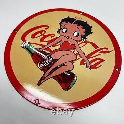 Vintage Coca Cola Porcelain Sign Betty Boop Soda Fountian Service Station