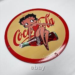 Vintage Coca Cola Porcelain Sign Betty Boop Soda Fountian Service Station