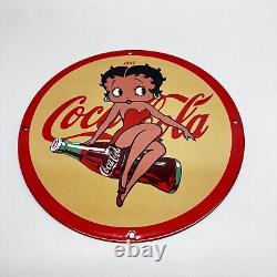 Vintage Coca Cola Porcelain Sign Betty Boop Soda Fountian Service Station