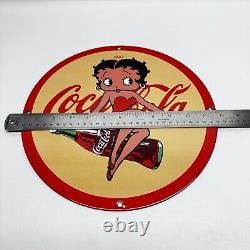 Vintage Coca Cola Porcelain Sign Betty Boop Soda Fountian Service Station